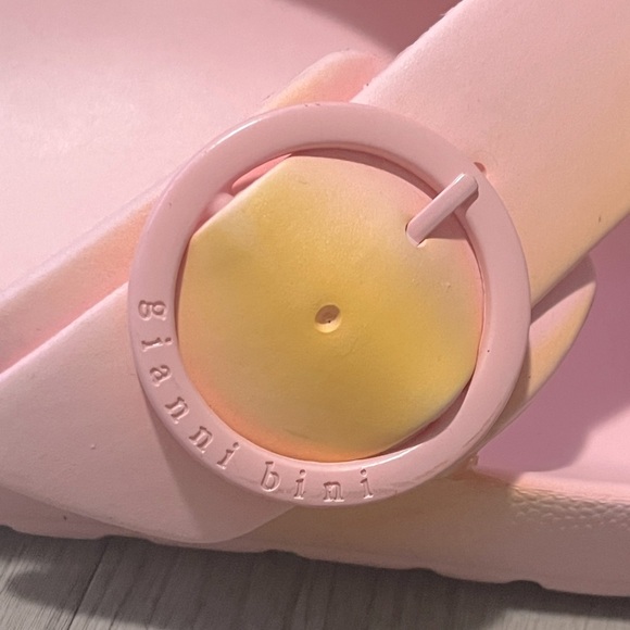 Gianni Bini Pink and Yellow Buckle Sandals, Size 11 - Picture 3 of 11